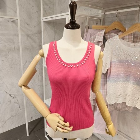 장식 민소매 골지 니트