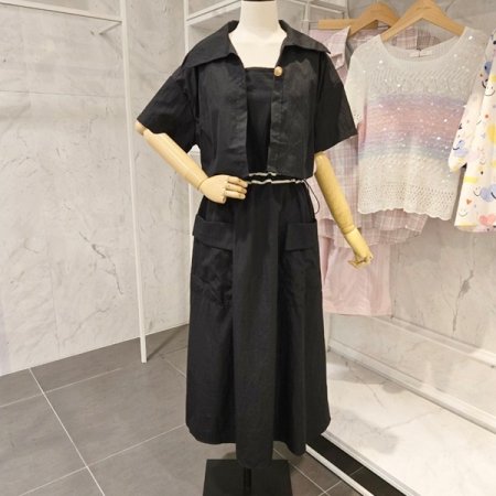 끈 롱원피스 크롭셔츠 세트