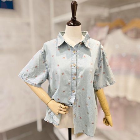 베어 프린트 카라 셔츠