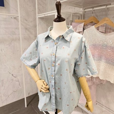 베어 프린트 카라 셔츠
