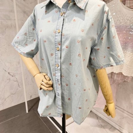 베어 프린트 카라 셔츠