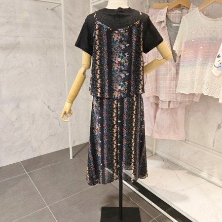 쉬폰 배색 원피스