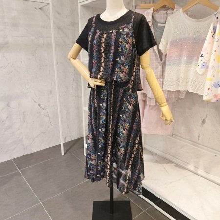 쉬폰 배색 원피스