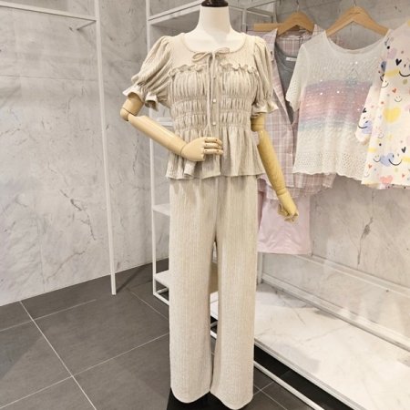 셔링 퍼프 투피스