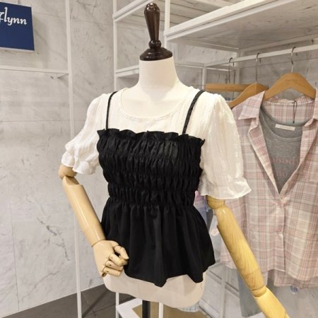 스모크 셔링 블라우스