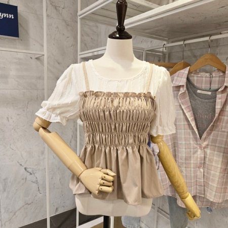 스모크 셔링 블라우스