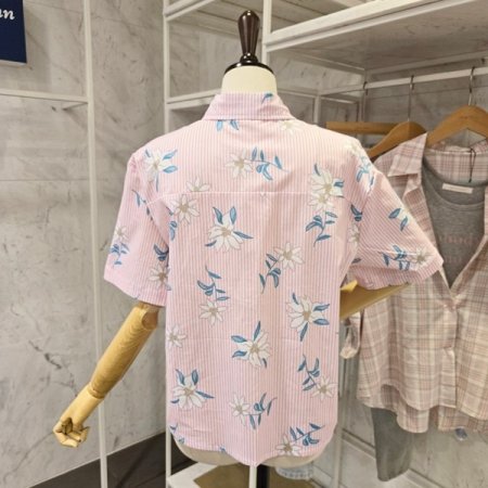 페이크 포켓 줄지 셔츠