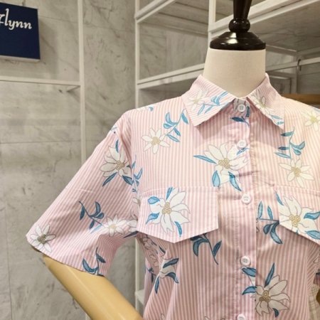 페이크 포켓 줄지 셔츠