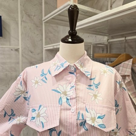 페이크 포켓 줄지 셔츠