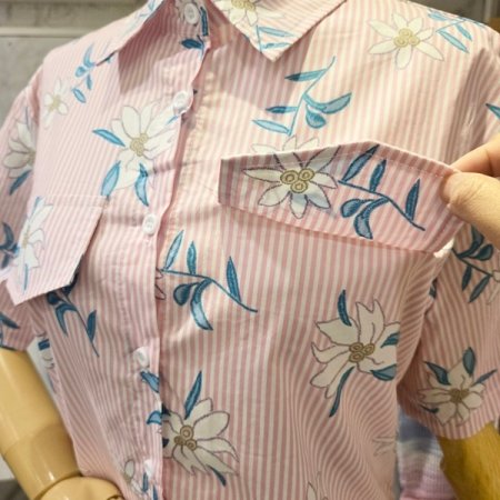 페이크 포켓 줄지 셔츠