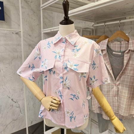 페이크 포켓 줄지 셔츠