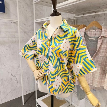 컬러풀 꽃 카라 셔츠