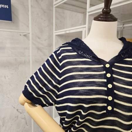 레이스 후드 줄무늬 니트