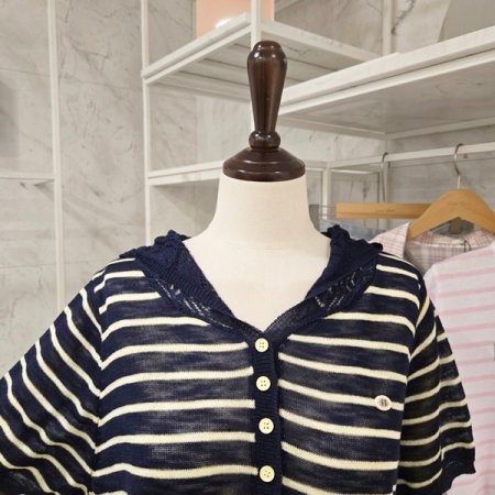 레이스 후드 줄무늬 니트