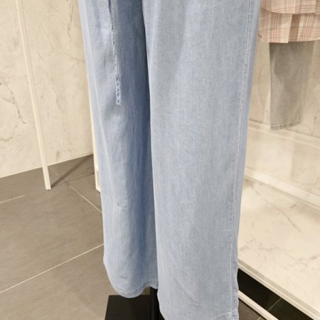 블루 밴딩 와이드 팬츠