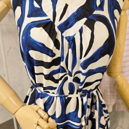 브이넥 나염 끈 원피스