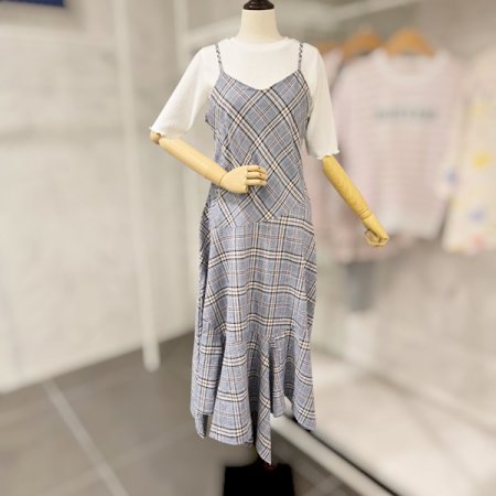 사선 체크 뷔스티에 원피스