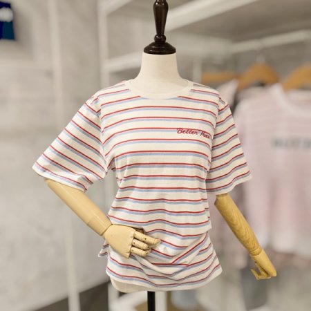 레터링 스트라이프 라운드 티셔츠