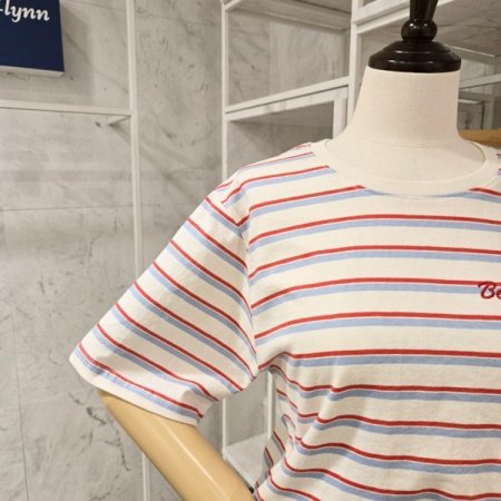레터링 스트라이프 라운드 티셔츠