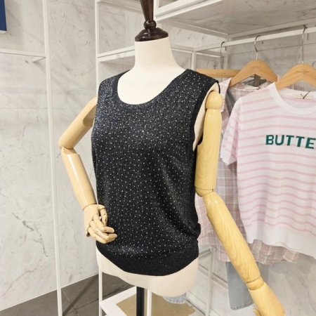 비쥬 장식 민소매 니트