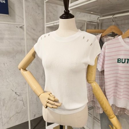 숄더 장식 캡소매 니트