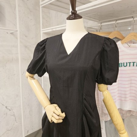 브이넥 퍼프소매 원피스