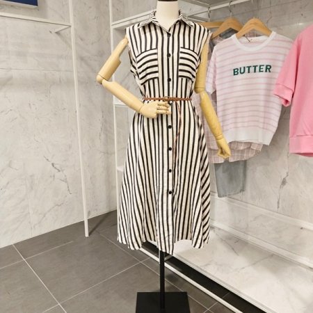 스트라이프 벨트 원피스