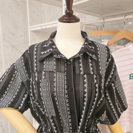 양포켓 카라 스트링 원피스