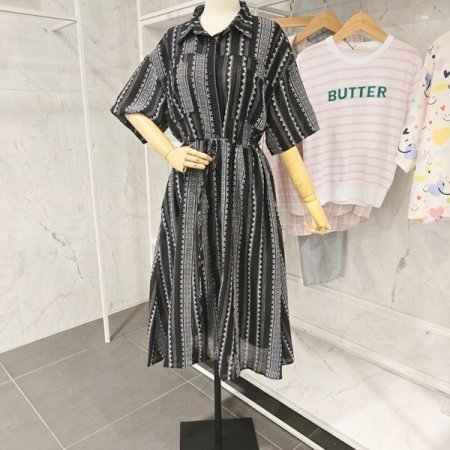 양포켓 카라 스트링 원피스