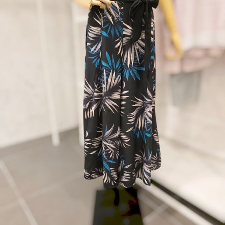 블랙 끈 야자수 팬츠