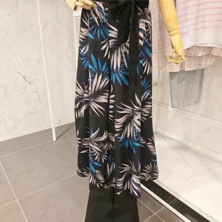 블랙 끈 야자수 팬츠