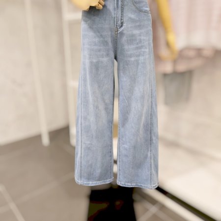 데님 통 와이드 팬츠