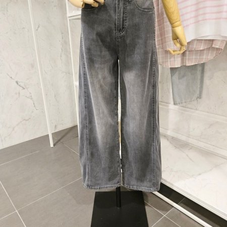 데님 통 와이드 팬츠