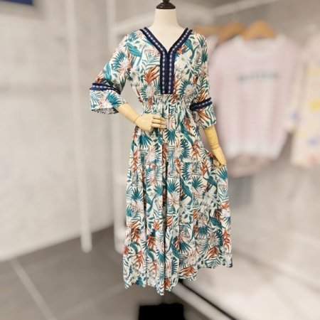 허리 밴딩 브이넥 원피스