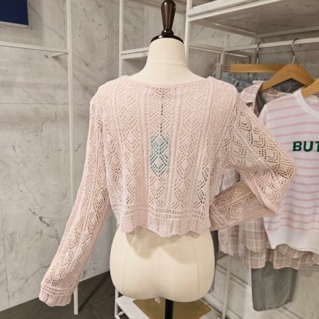 스트링 크롭 브이넥 가디건