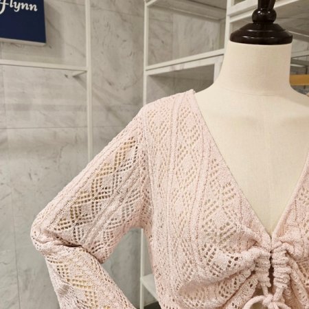 스트링 크롭 브이넥 가디건