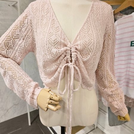 스트링 크롭 브이넥 가디건