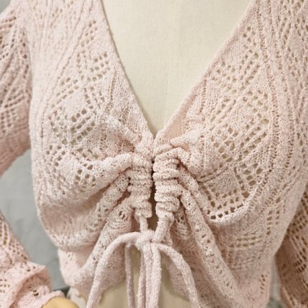 스트링 크롭 브이넥 가디건