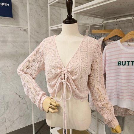 스트링 크롭 브이넥 가디건