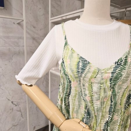 링클 프린트 끈 롱 원피스