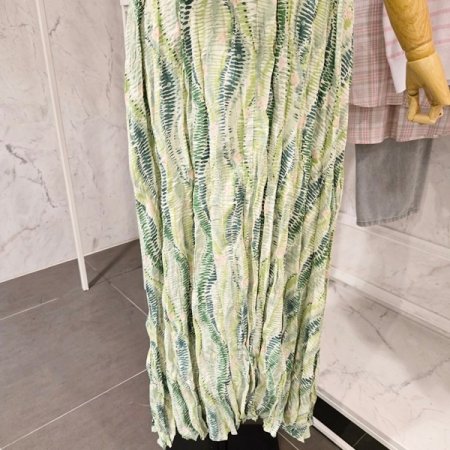 링클 프린트 끈 롱 원피스