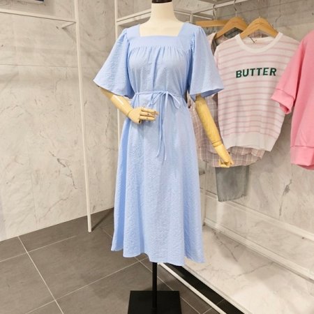 스퀘어넥 끈 원피스