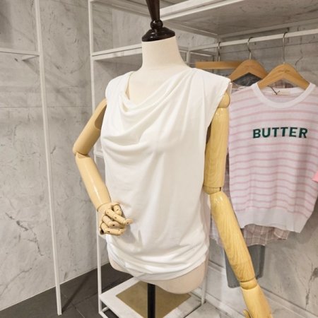 셔링 민소매 티셔츠