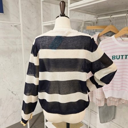 린넨 브이넥 줄무늬 가디건