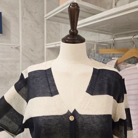 린넨 브이넥 줄무늬 가디건