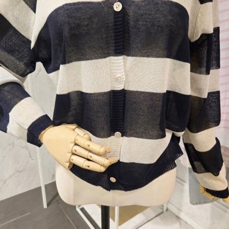 린넨 브이넥 줄무늬 가디건