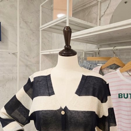 린넨 브이넥 줄무늬 가디건