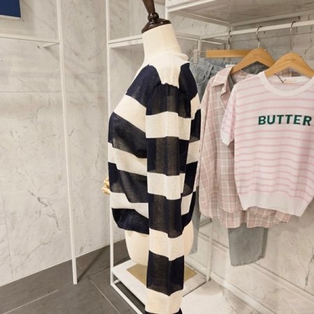 린넨 브이넥 줄무늬 가디건