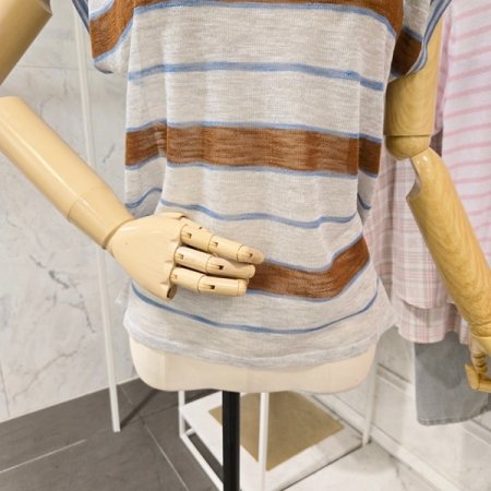 캡소매 줄무늬 민소매니트