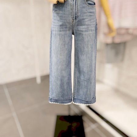 레이스 롤업 데님 팬츠